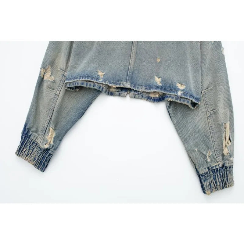 Rogue Bloom Distressed Denim Crop Jacket