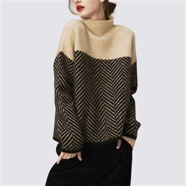 Cozy Hue Contrast Turtleneck Sweater