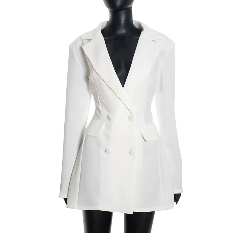 Women’s Notched Blazer Dress – Double Breasted Office Coat