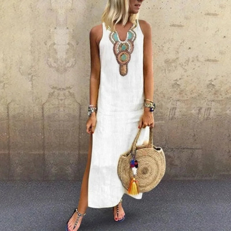 Cotton Slit Hem Boho Dress