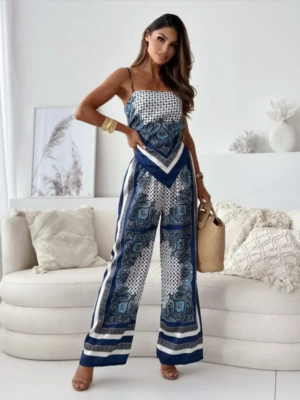 Satin Bloom Lace-Up Two-Piece Set