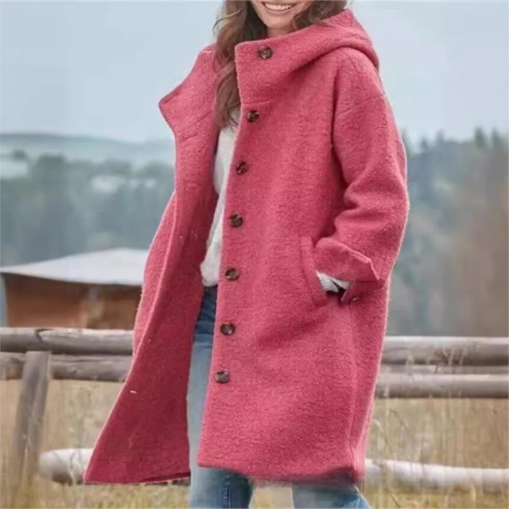 Chic Hooded Woolen Overcoat