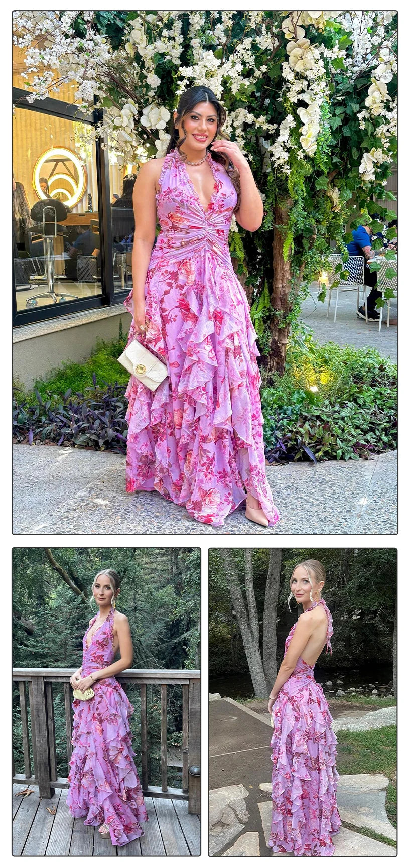 Rose Radiance Halter Slit Gown