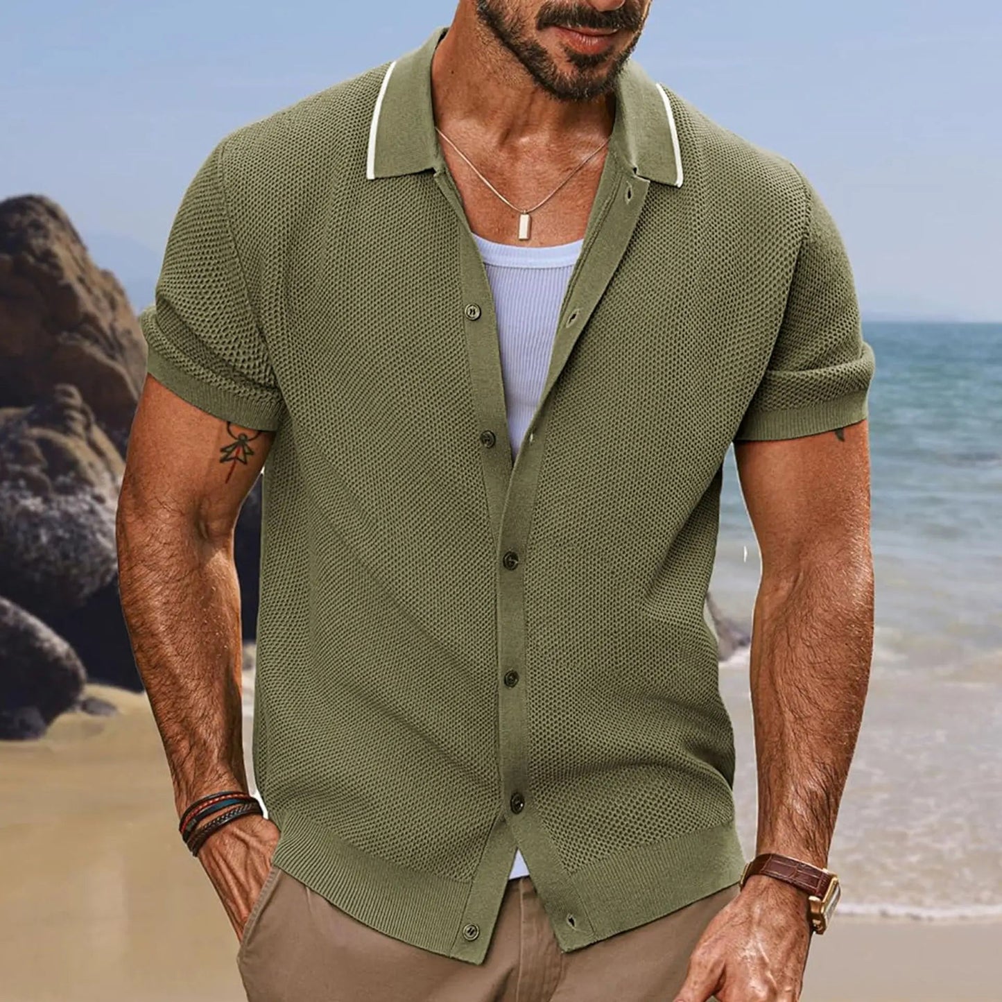 Luxe Breeze Knit Polo Shirt Rich Allure
