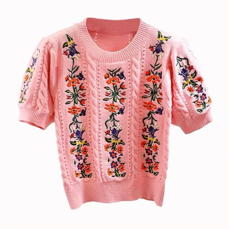 Embroidered Grace Puff Sleeve Knit
