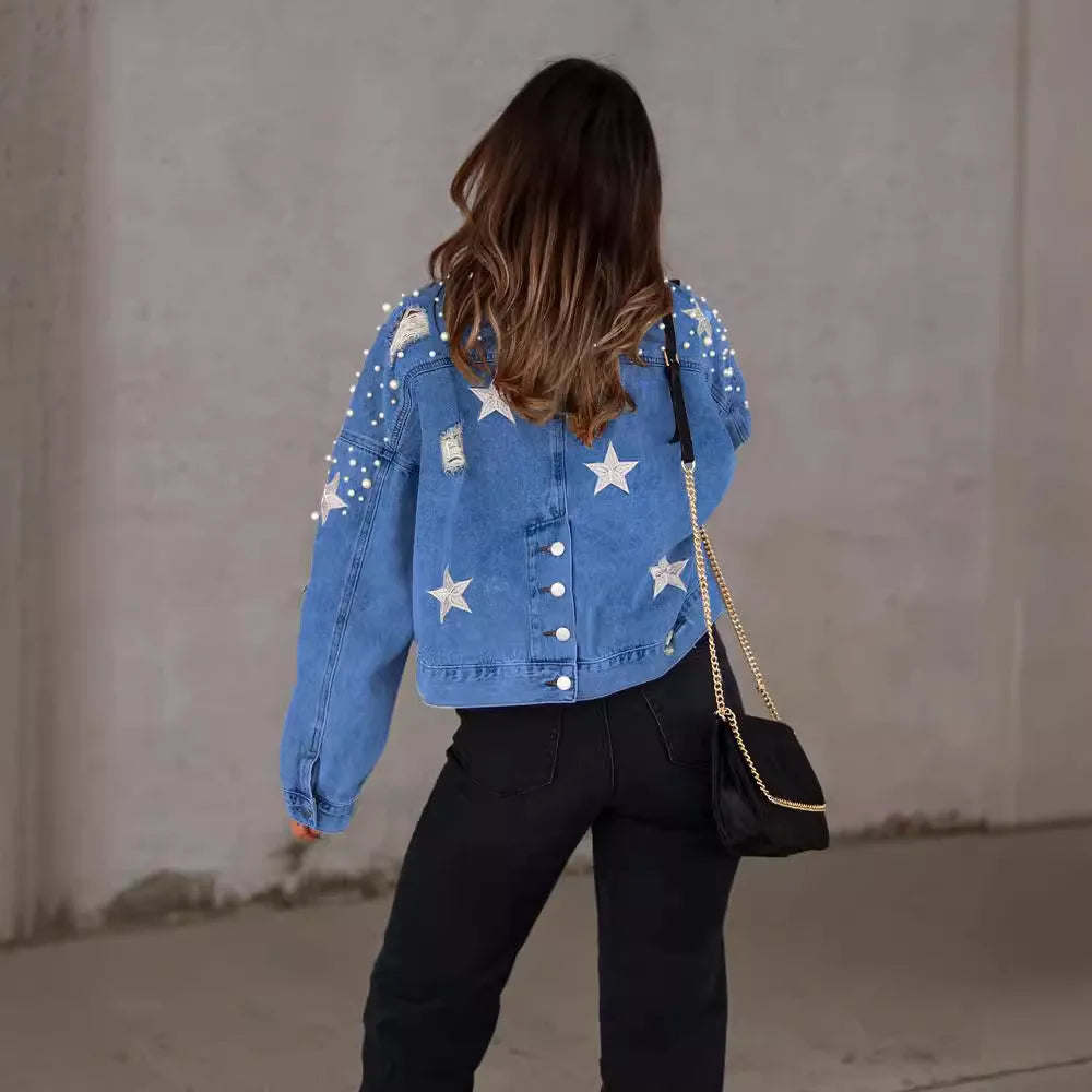 Glam Starry Beaded Denim Jacket