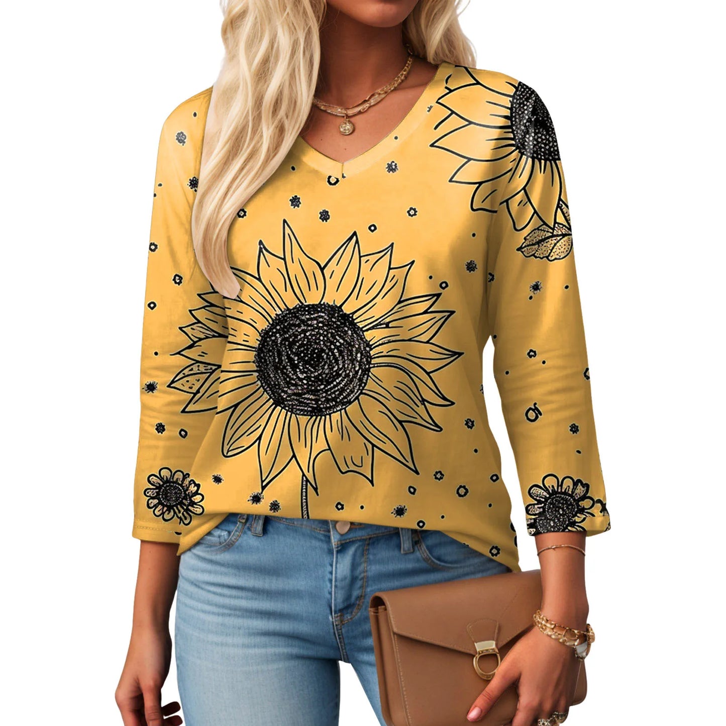 Casual V-Neck Floral Tee