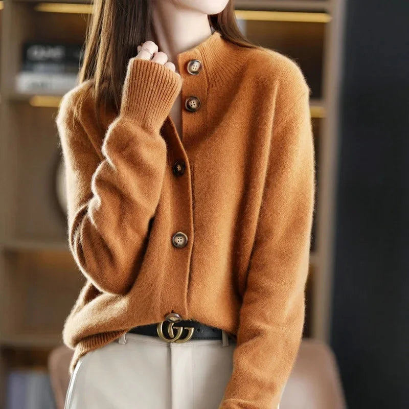 Retro Knit Stand Collar Cardigan