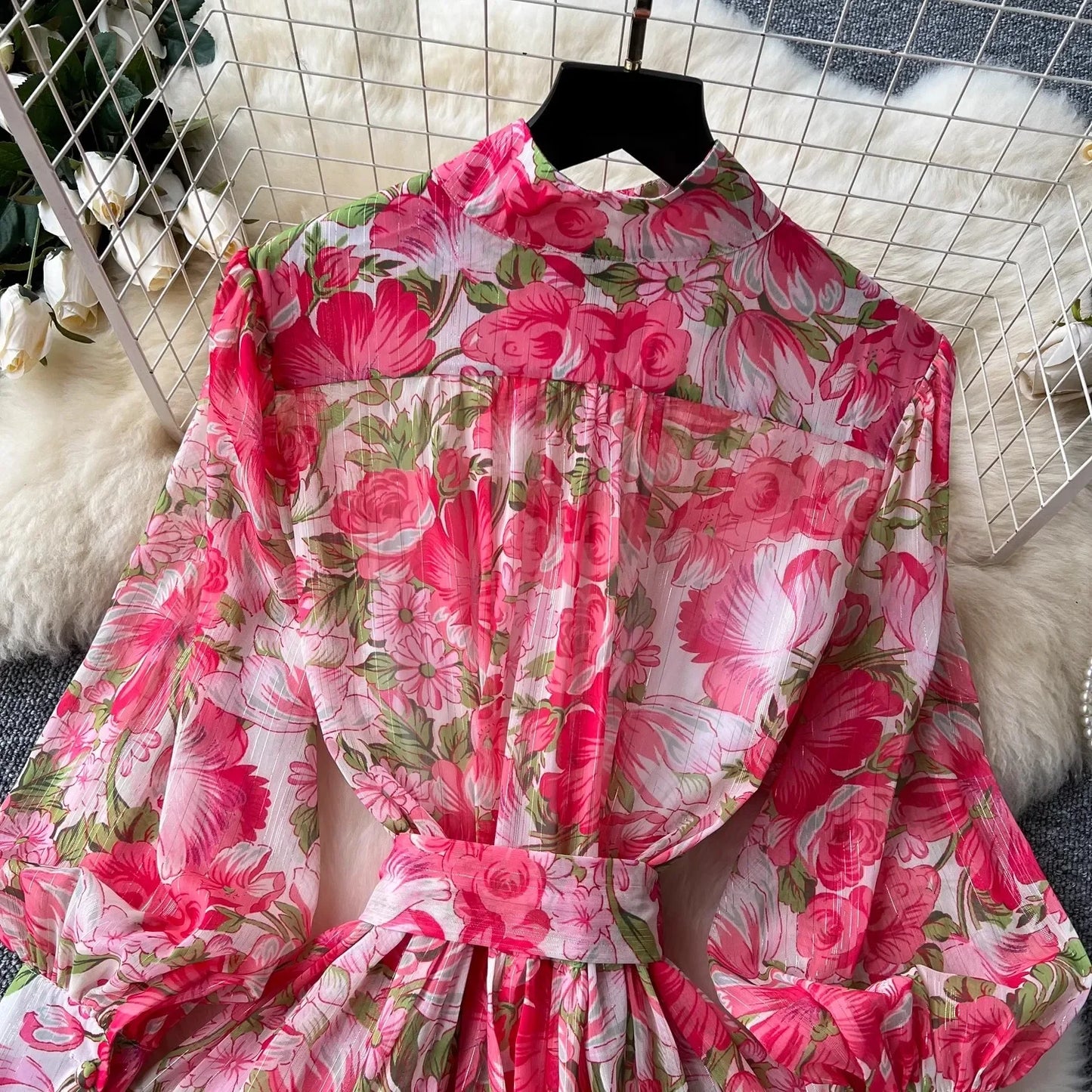 Silk Chiffon Floral A-Line Dress