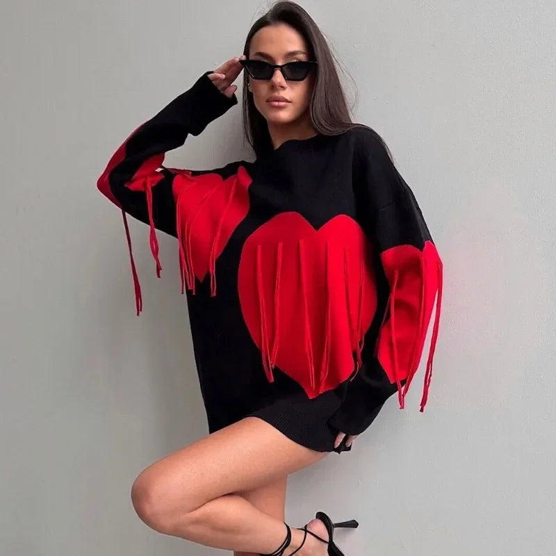 Playful Heart Tassel Sweater Rich Allure