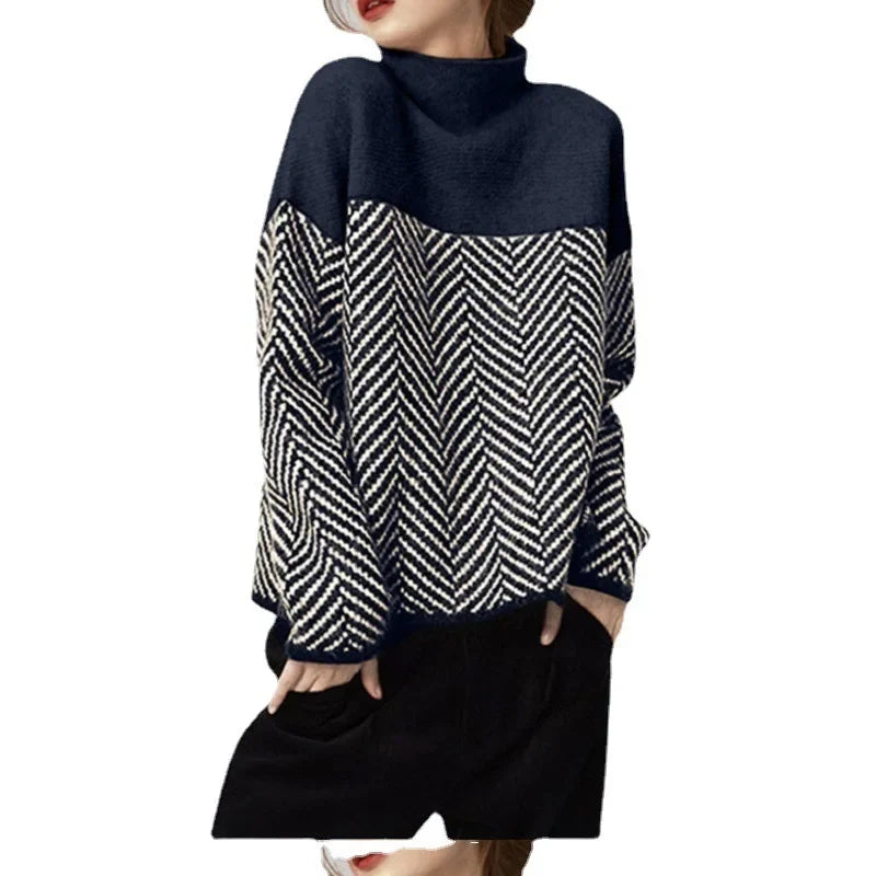 Cozy Hue Contrast Turtleneck Sweater