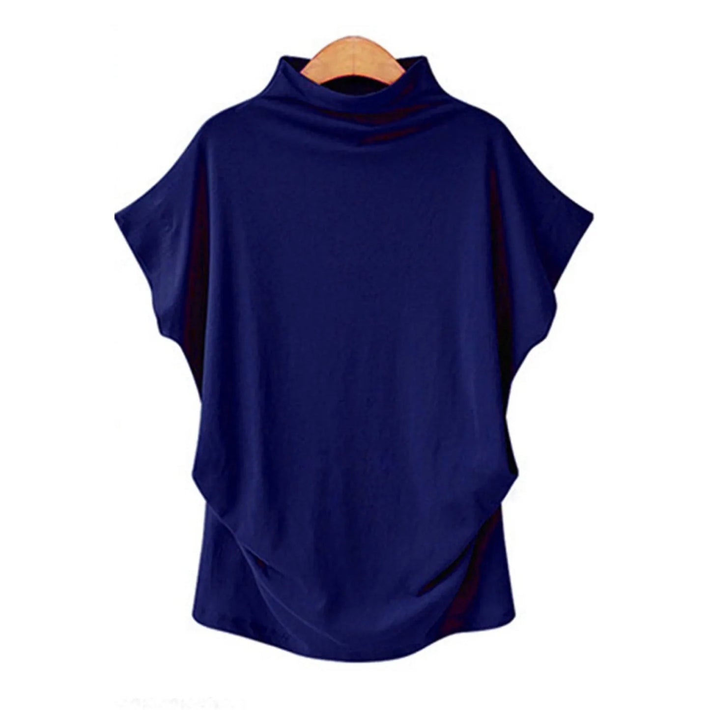 Soft Pleated Turtleneck Short Sleeve Top