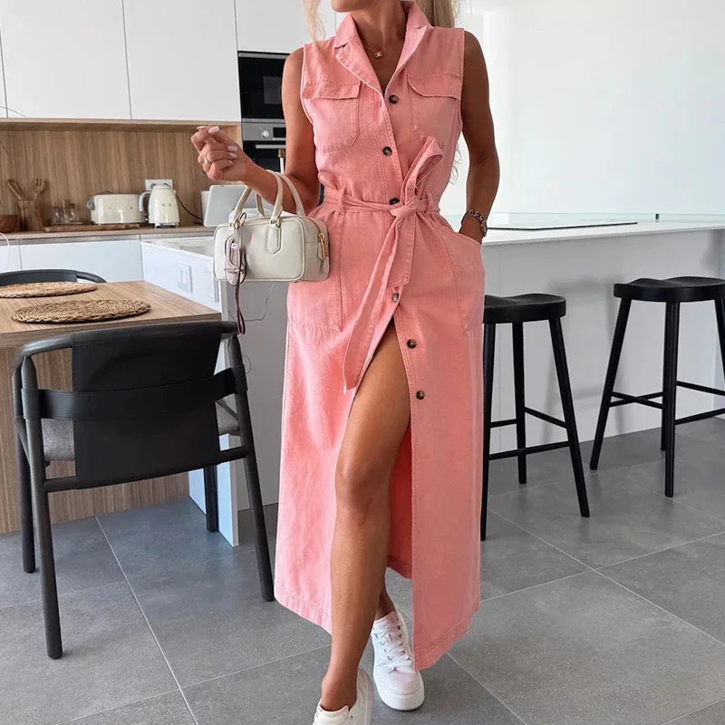 Elegant Y2K Denim Maxi Dress for Women