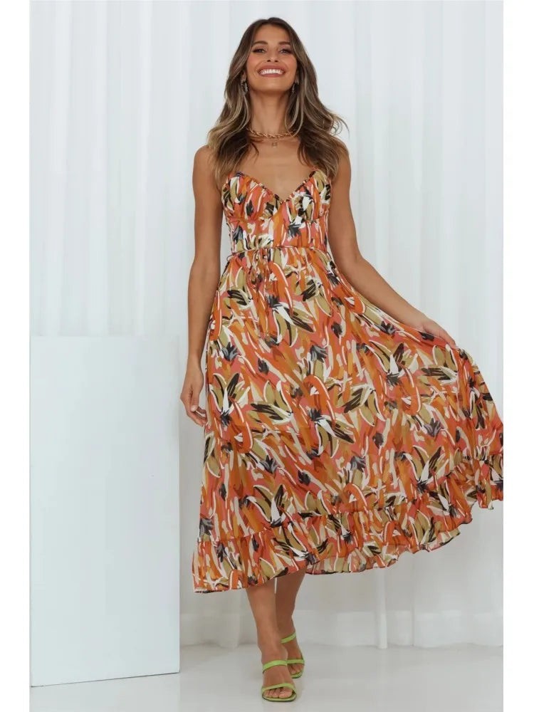 Summer Printed V-Neck Dress