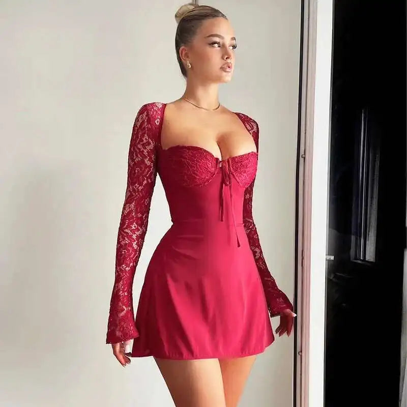 Lace Glam Patchwork A-Line Mini Dres