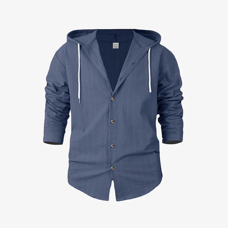 Striped Hooded Linen Shirt
