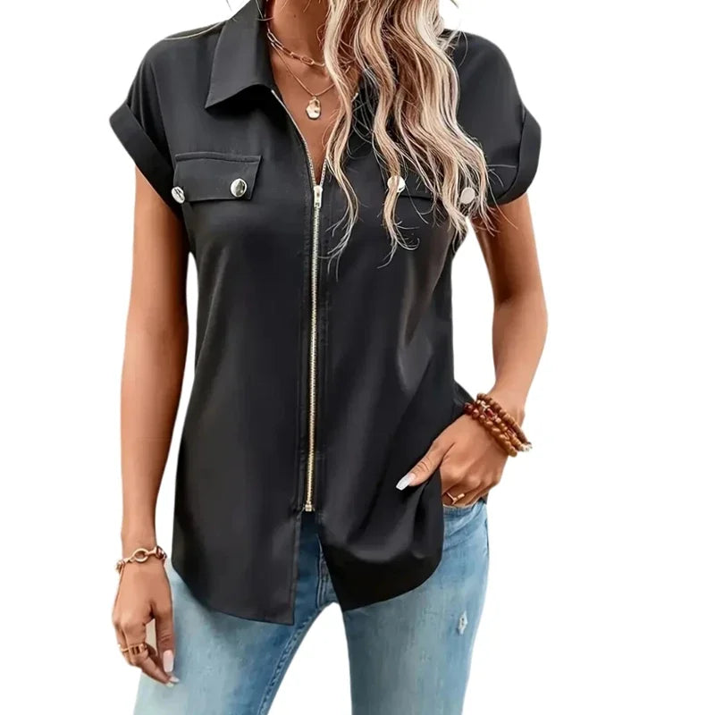 Zip Grace Plus Size Lapel Blouse