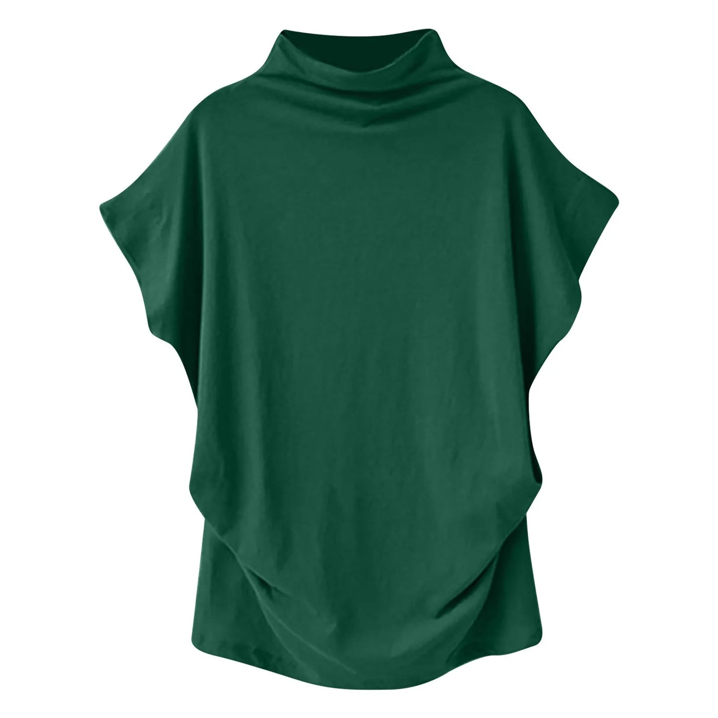 Soft Pleated Turtleneck Short Sleeve Top