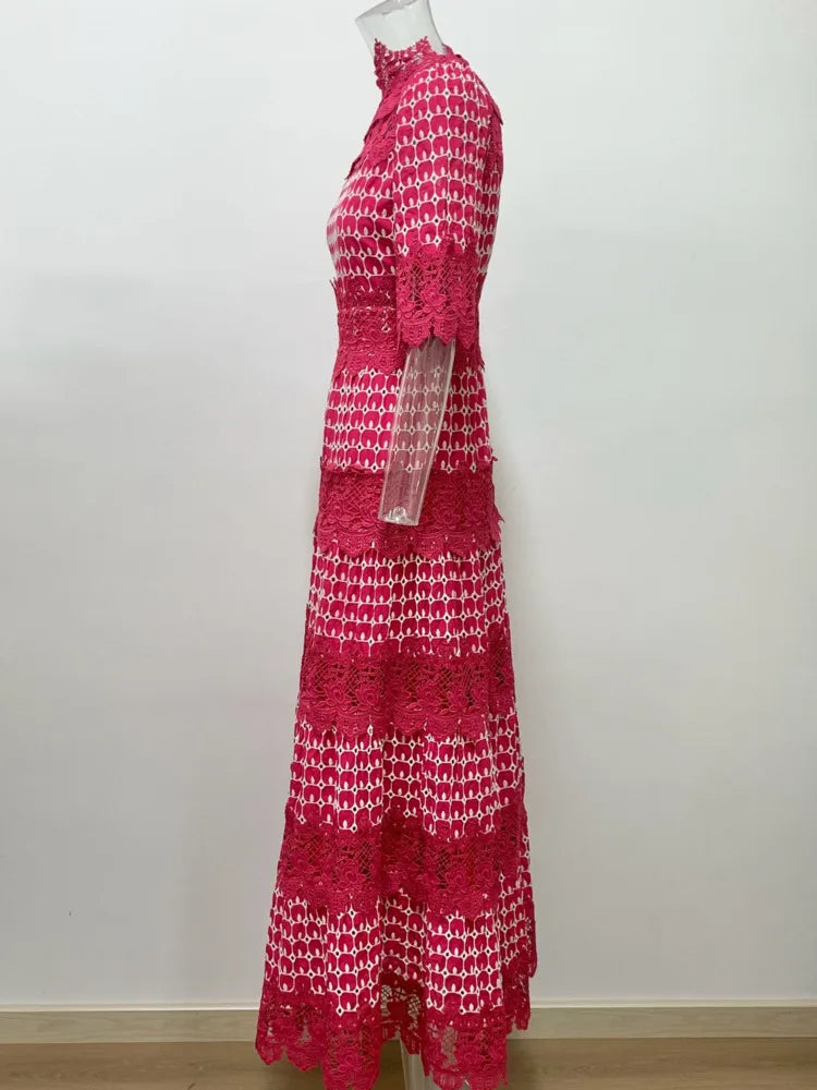 Crimson Charm Tiered Midi Dress