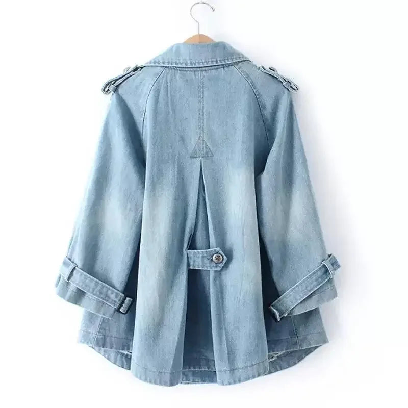 Cape Luxe Double-Breasted Denim Coat