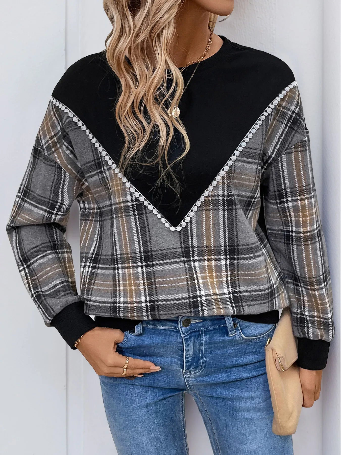 Vintage Plaid Patchwork Pullover