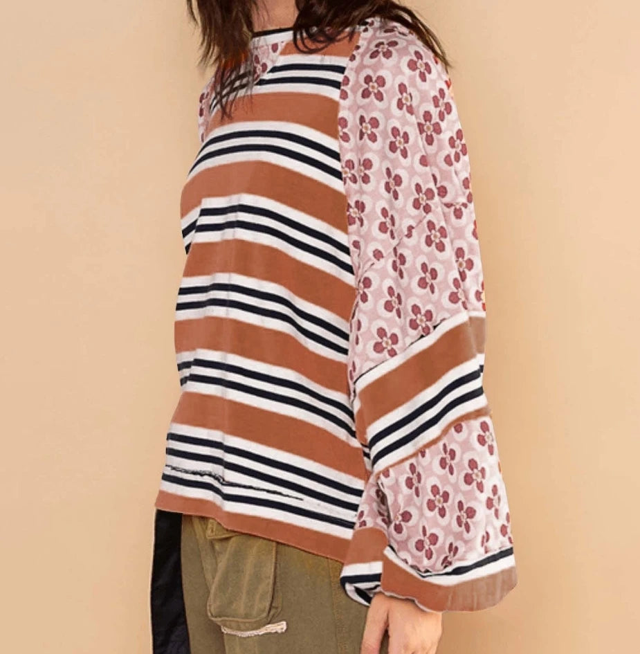 Vibrant Floral Stripe Hoodie