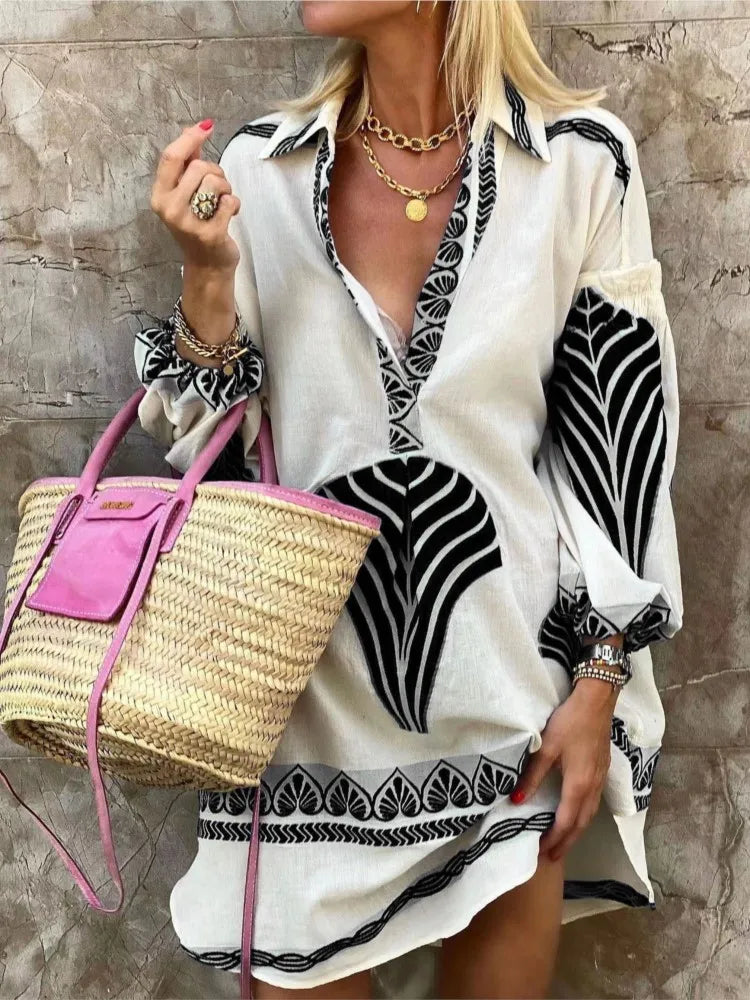 V-Neck Long Shirt Midi Dress