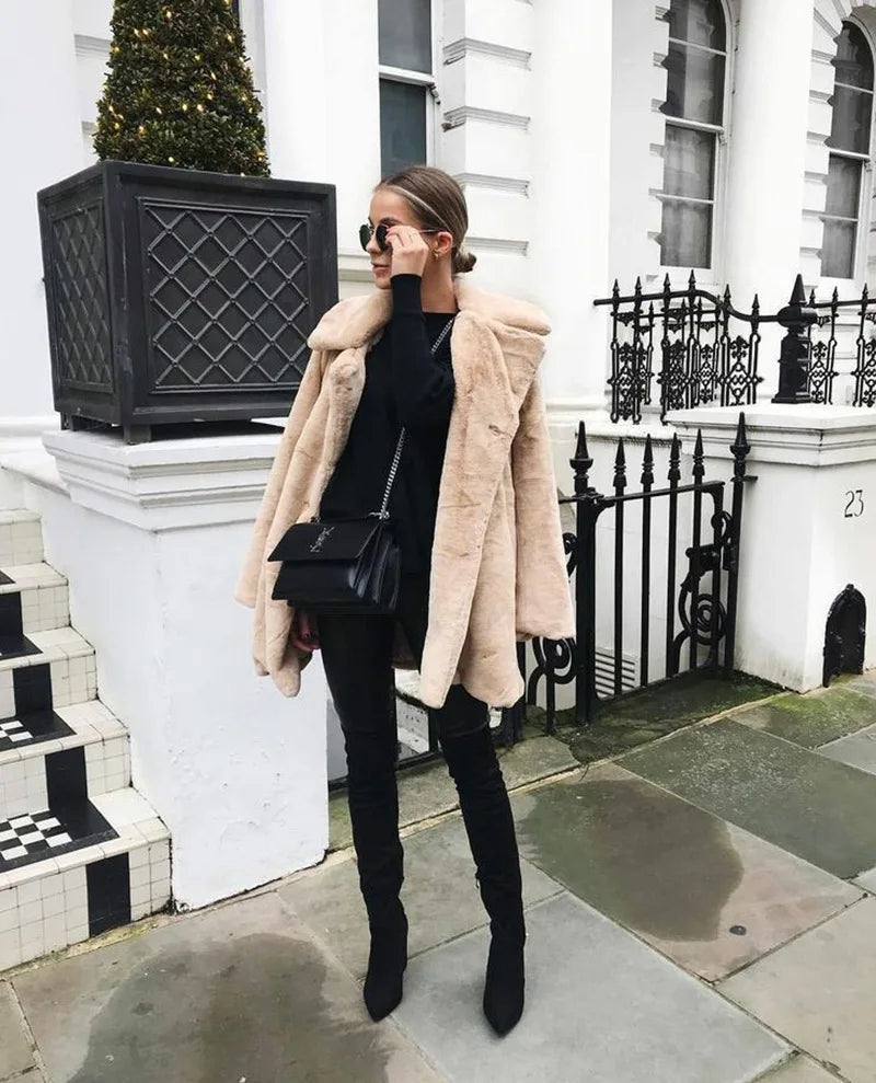 PlushLuxe Long Lapel Fur Coat