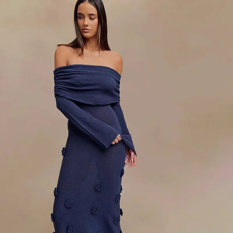 Rose Gaze 3D Floral Knit Dress
