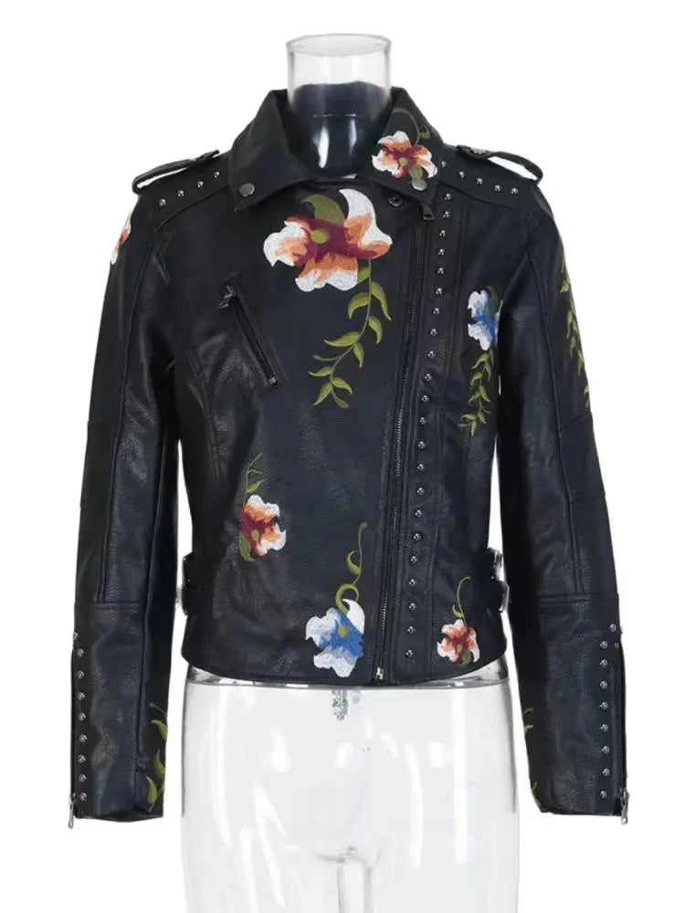 Floral Embroidered Biker Jacket