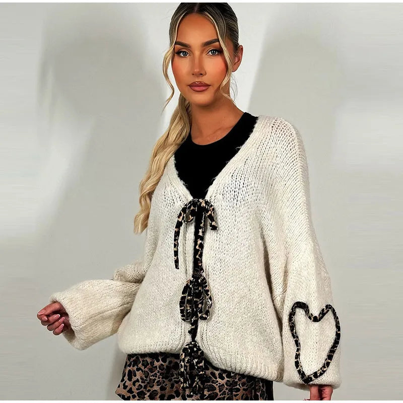 Leopard Lace-Up V-Neck Cardigan