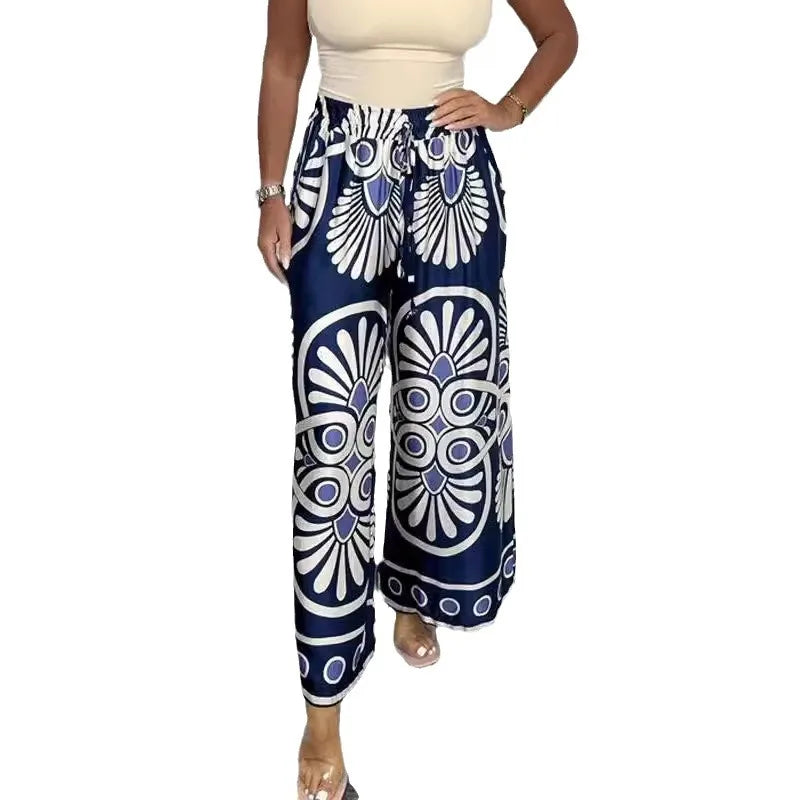 Printed Satin Wide Leg Trousers