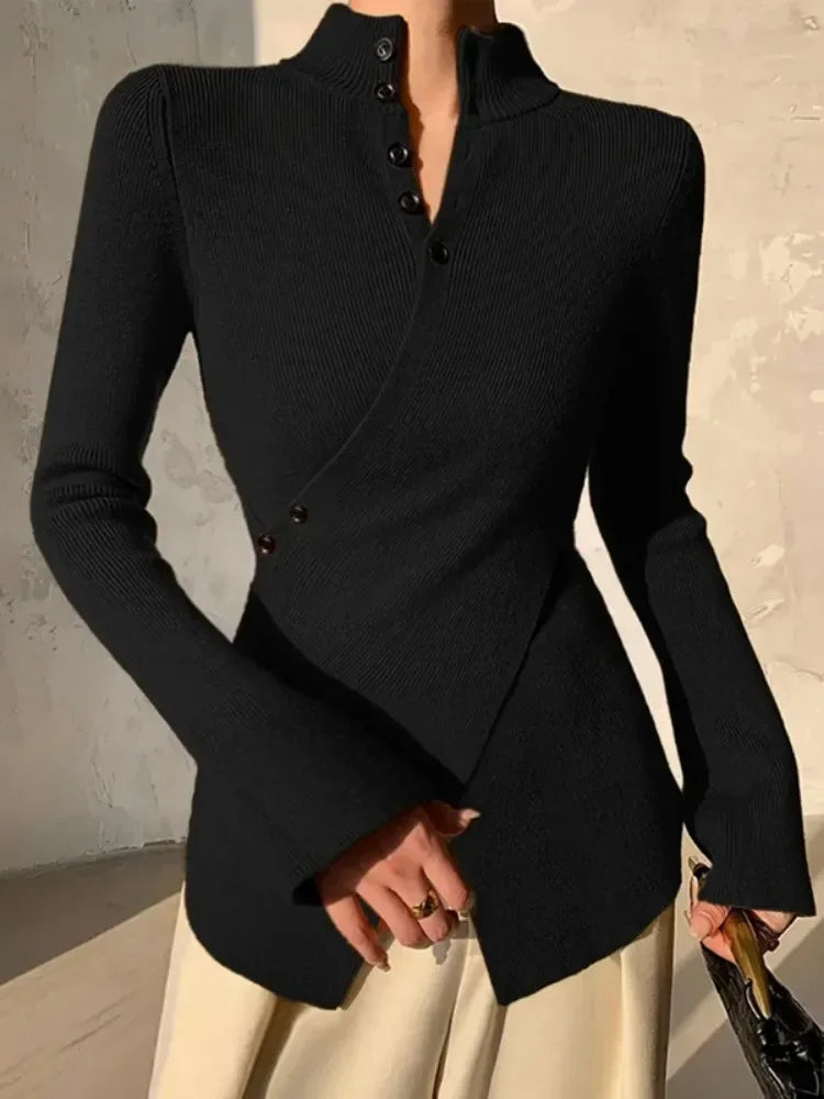 Eleglitz Split-Front Button Sweater