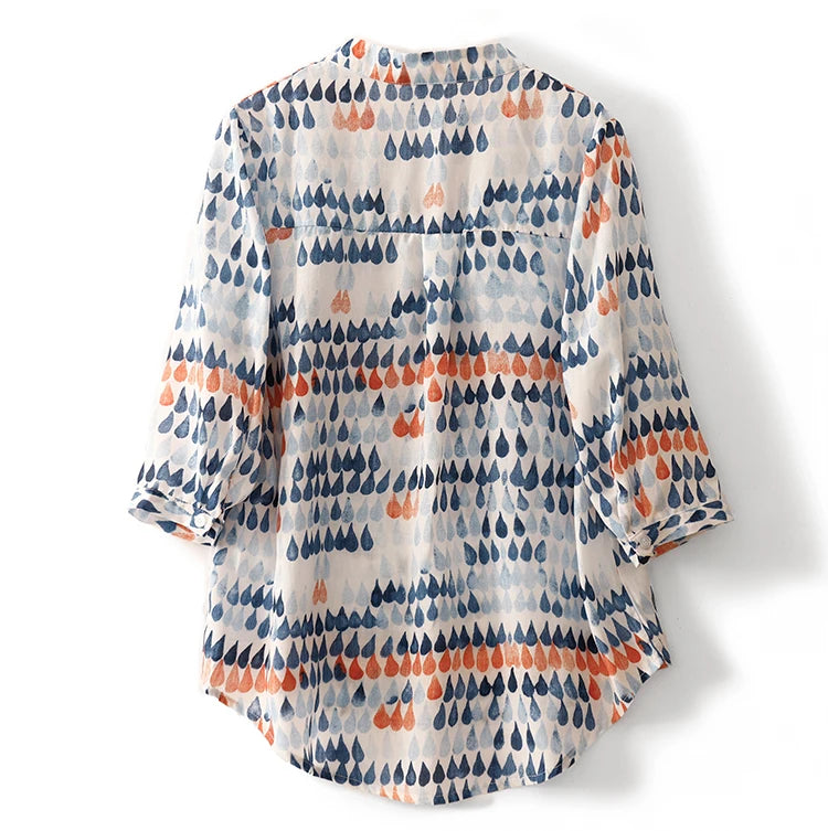 Vintage Chiffon Print Button Blouse