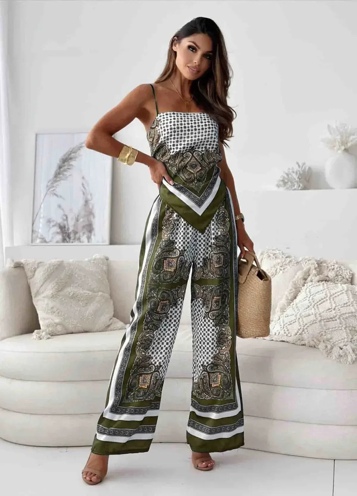 Satin Bloom Lace-Up Two-Piece Set