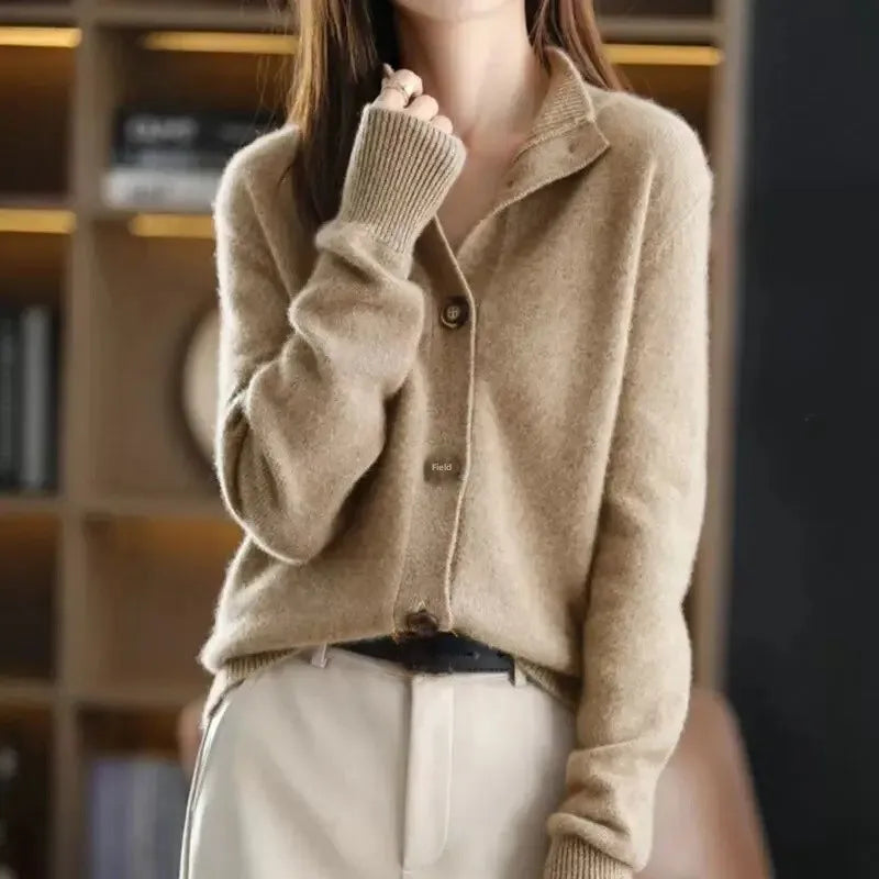 Retro Knit Stand Collar Cardigan Rich Allure