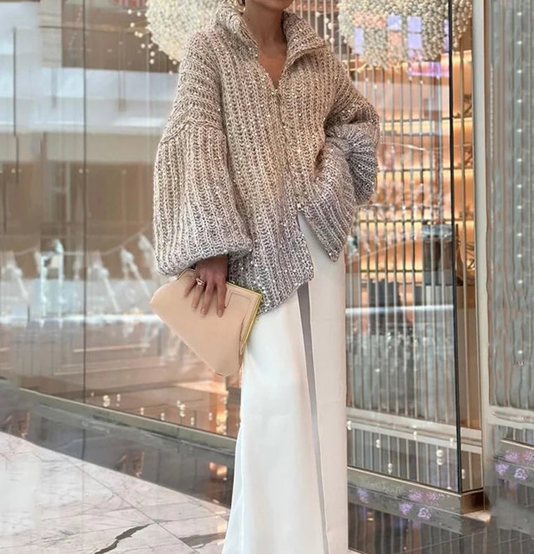 Sequin V-Neck Party Sweater