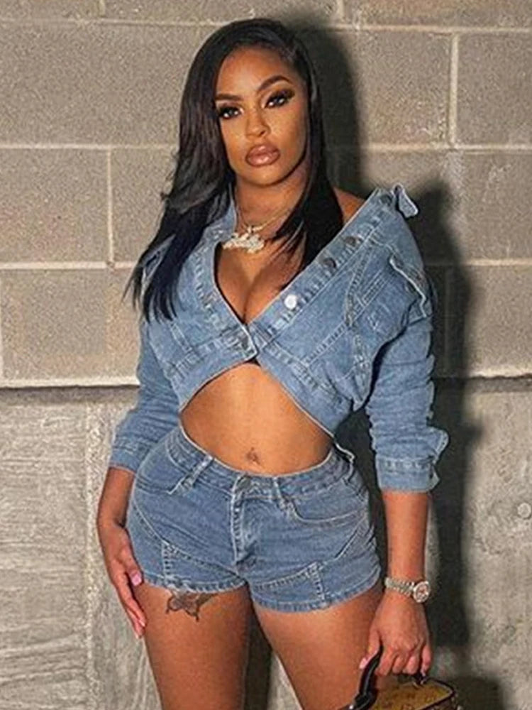 Indie Bloom Denim Crop Set Rich Allure