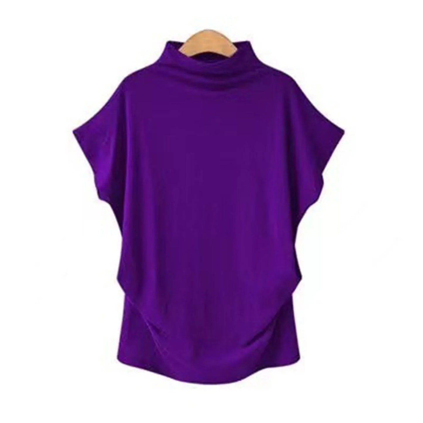 Soft Pleated Turtleneck Short Sleeve Top