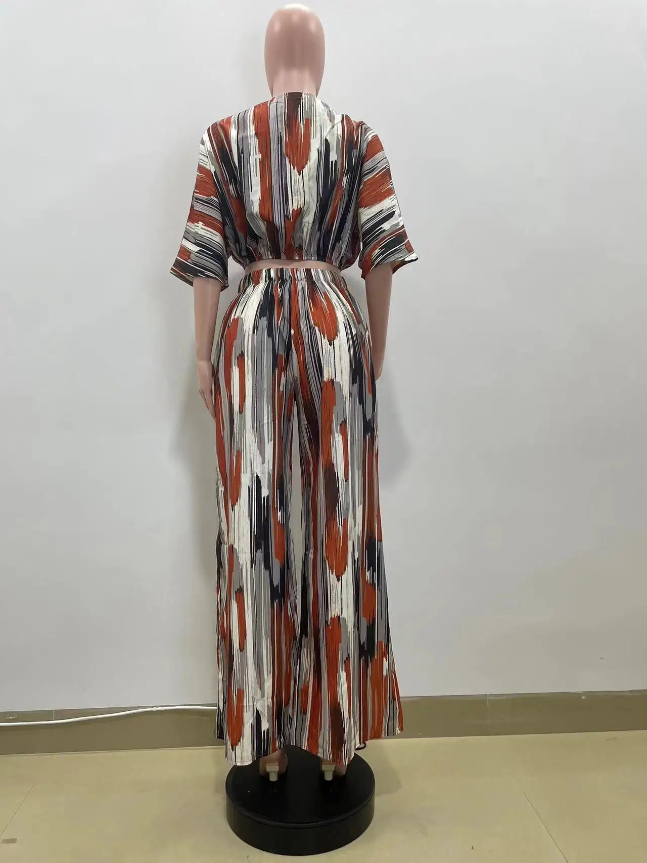 Striped V-Neck Two-Piece Set