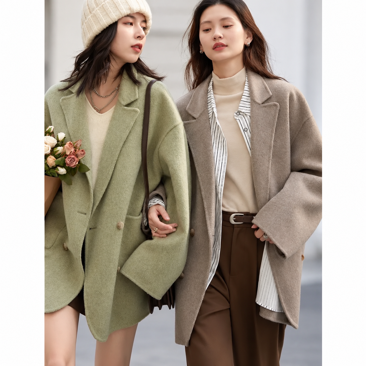 Women’s Luxury Wool-Blend Long Coat