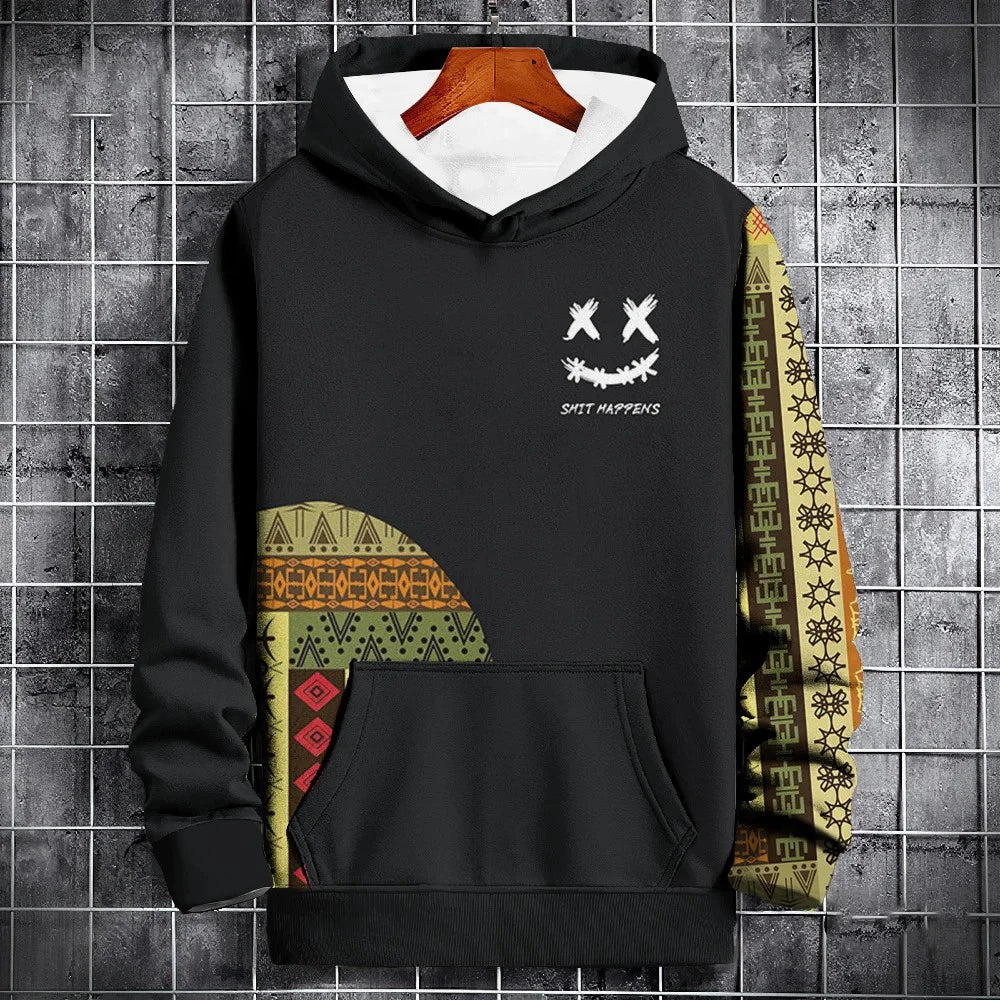 Ethnic Print Patchwork Hoodie