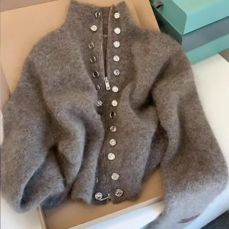 Luxe Fluff Double-Breasted Knit Cardigan Rich Allure