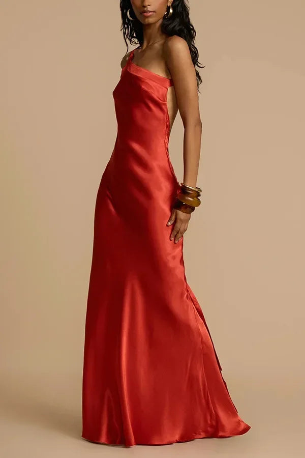 Crimson Allure One-Shoulder Maxi Dress