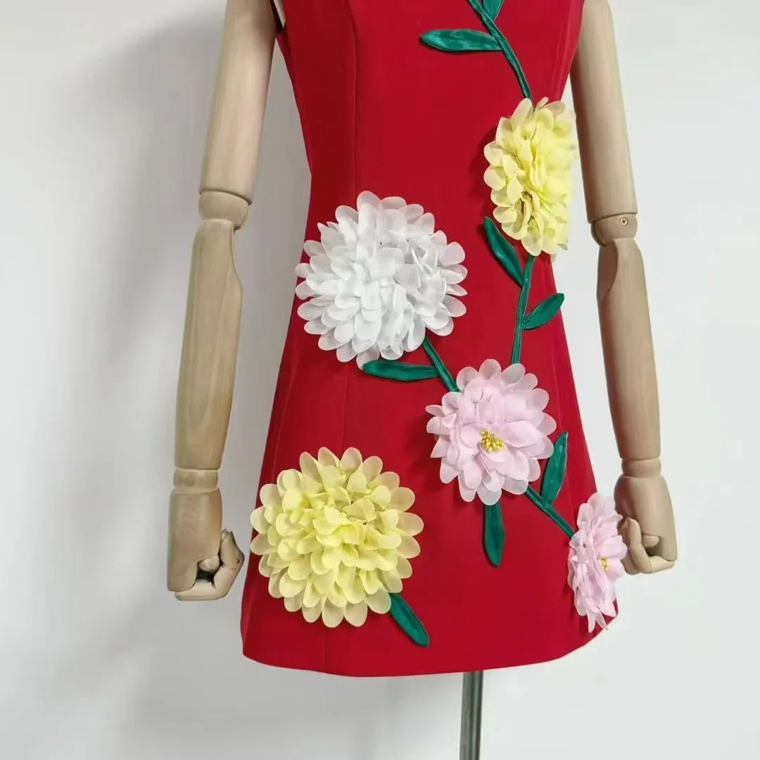 Floral Fusion 3D Print Dress