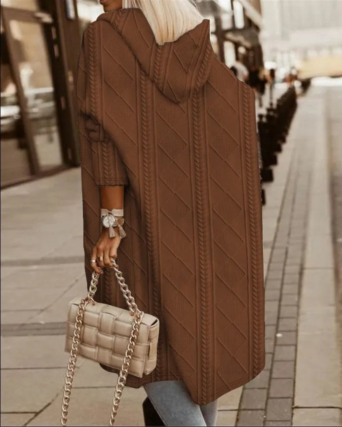 Cable Knit Hooded Windbreaker Coat
