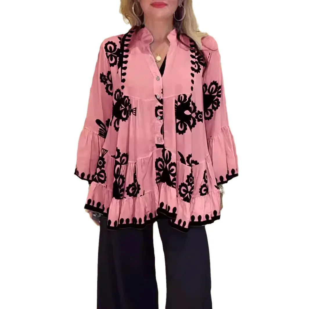 Elegant Print Long Sleeve Blouse