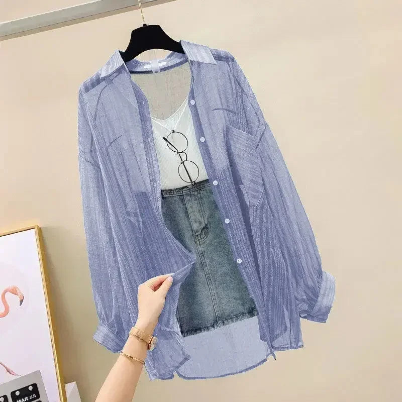 Elegant Sheer Chiffon Sunscreen Shirt