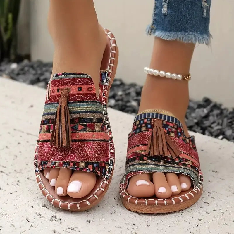 Boho Ease Retro Flat Slippers Rich Allure