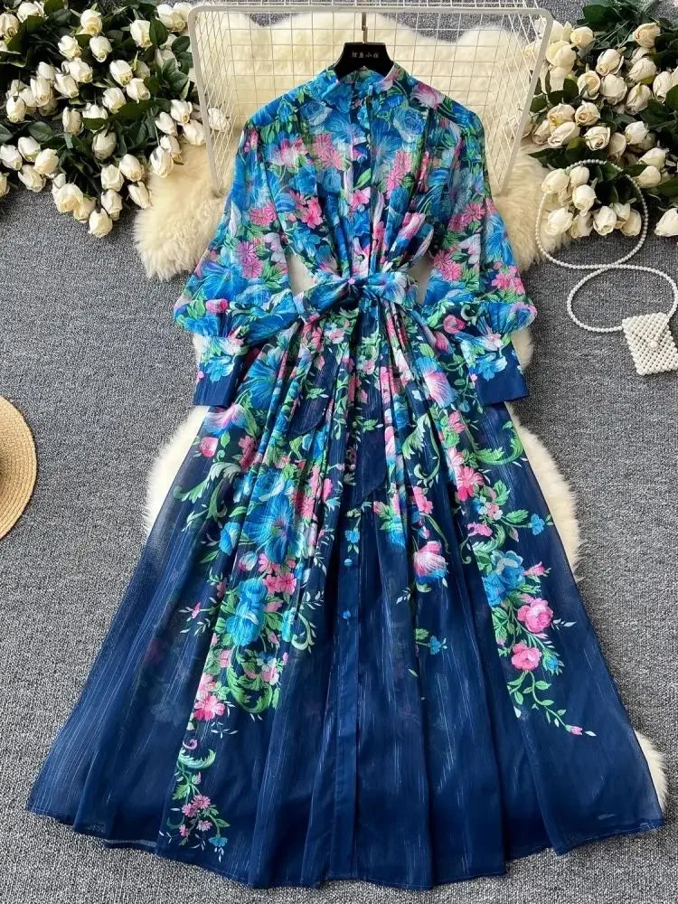 Silk Chiffon Floral A-Line Dress